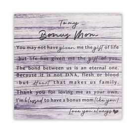 Step Mom Gift Bonus Mom Wood Sign, Bonus Mom Gift for Step Mother Wedding Frame, Gifts for Stepmom from Daughter, Son, Stepmom Present to Stepmom for Wedding Day, Mother's Day, Birthday