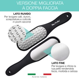 NUOVA Raspa Piedi Professionale in Acciaio Inox MARCHIO® ITALIANO L' Unica con Design Curvo Lima Piedi per Pedicure Rimozione Calli Duroni Talloni Screpolati Pelle Morta