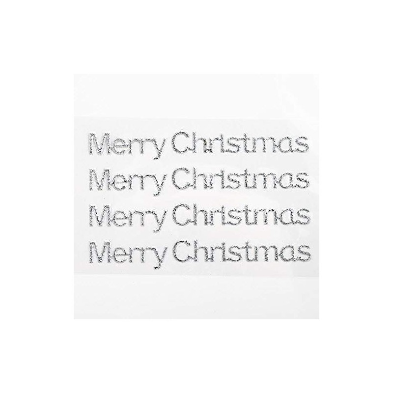 Merry Christmas Stickers Silver Glitter 10cm x 1cm (4 Pieces)