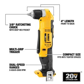 Dewalt 20 V Max Lithium Ion 3/8-In Right Angle Drill/driver (Bare Tool) (Renewed)