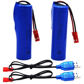 Blomiky 2 Pack 3.7V 1S JST Plug 1200mAh Li-ion Battery and Charger Cable Suitable for RC Trucks QHX-557F Foam Blaster / 557F Battery