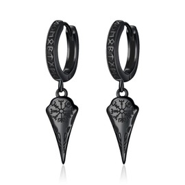 ROMANTICWORK 925 Sterling Silver Viking Earrings for Men Women Viking Raven / Spike Hanging Huggie Hoop Earrings Nordic Viking Runes Jewellery Gifts, Sterling Silver