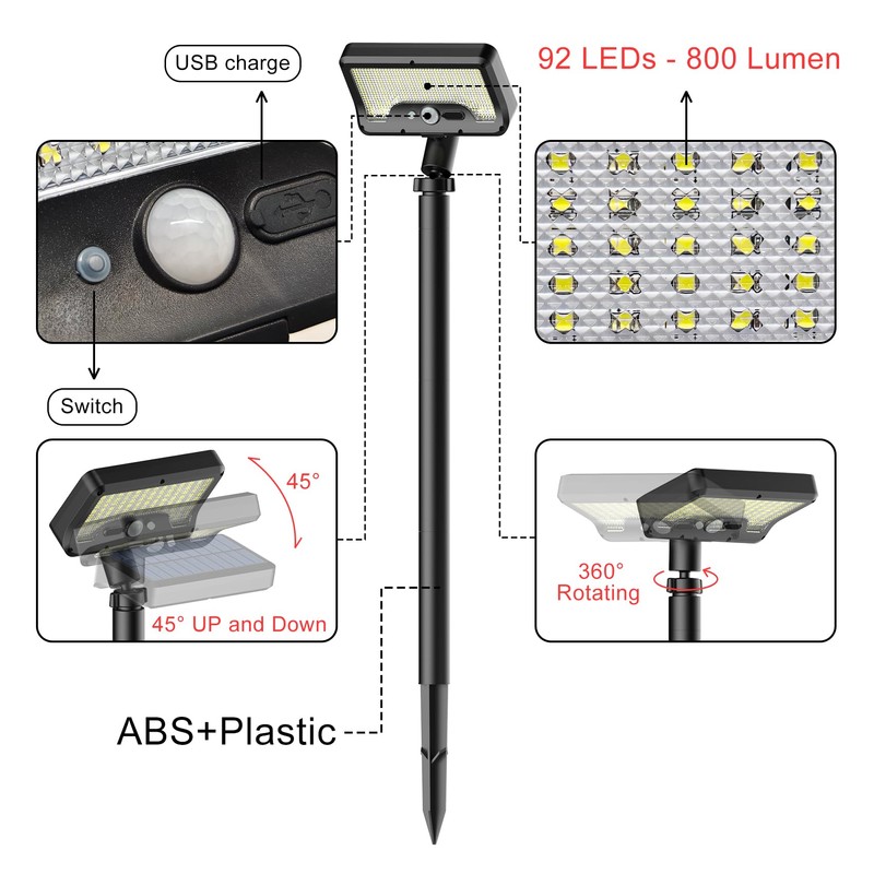 Tryme Solar Lights Outdoor Pathway, 92 Led Bright Waterproof Walkway