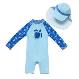 BONVERANO(TM Infant Boy's UPF 50+ Sun Protection L/S One Piece Zip Sun Suit Free Sun Hat (Sea Turtle, 24-36 Months)