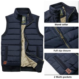 Vcansion Men's Outdoor Casual Stand Collar Thicken Qulited Fleece Jacket Vest Padded Lightweight Down Vest Coat Light Blue US XL