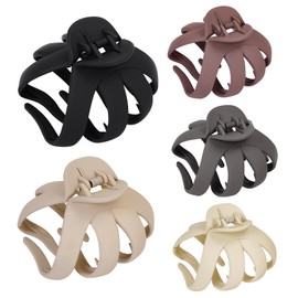 5pcs Big Claw Octopus Hair Clips，Claw Clips for Women and Girls，Clips for Thick and Medium Hair， Daily Hairstyle Accessories，Neutral Jaw Strong Hold Jumbo Hair Clips.