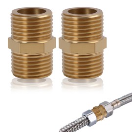 Double Nipple 1/2 Inch Brass Male Thread, Robust Brass Connector with Hexagon, Set of 2 for Pipe Connections in Bathrooms, Heating and Air Conditioning, Corrosion Resistant and Durable