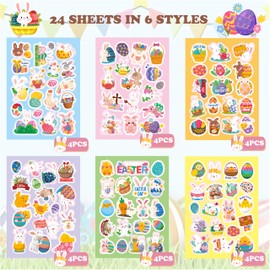 lwtyxu 24 Sheets Easter Stickers, Easter Basket Stuffers for Teens and Adults, Vinyl Easter Gifts, Decorations, Crafts, Activities, Party Favors