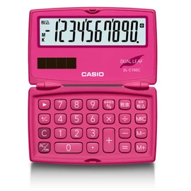 Casio SL-C100C-RD-N Colorful Calculator, Vivid Pink, 10 Digit Folding Notebook Type