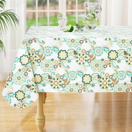 misaya Rectangle Waterproof Vinyl Table Cloth, Wipeable Tablecloth with Flannel Backing, Spring Plastic Table Cover for Dinner, Picnic, Indoor and Outdoor (Paisley Flower, 60" x 120")