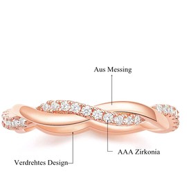 Titaniumcentral Women Eternity Ring Cubic Zirconia Twisted Thin Stackable Promise Engagement Wedding Band (Rose Gold,Size I)