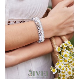 Bivei Natural Gemstone Semi Precious Crystals Handmade Stretchy Round Beads Bracelet, Enhance Positive Energy(Clear Quartz & Dragon Vein Agate（Master Healer） Medium)