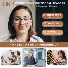 OuShiun 3 Pack Multifocal Reading Glasses Progressive Multifocus Readers Computer Eyeglasses No Line Glasses for Women（+3.0）