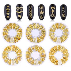 Kingsie Nail Studs Metal Parts Nail Parts Summer Gel Nail Art Resin Handmade 6 Case Set (Gold)