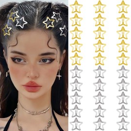 Star Hair Clips 2000s Y2K Snap Hair Barrettes Non Slip Star Hair Accessories Gold Silver Metal Hair Clips for Girls Women -30 PCS 1.18"