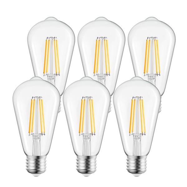 Brightown LED Edison Light Bulbs，6Pcs Vintage 6 Watt, Equivalent 60W Incandescent Light Bulbs, E26 Base Non-Dimmable Decorative Antique Filament Light Bulbs with 80+ CRI, Warm White 2700K