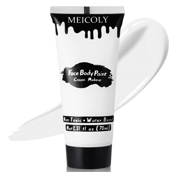 MEICOLY White Cream Face Body Paint,2.37Oz Large Tube Clown White Makeup,Water Based Full Body Paint for Adults and Kids,Halloween SFX Skull Joker Zombie Vampire Skeleton Goth Cosplay Mime Makeup