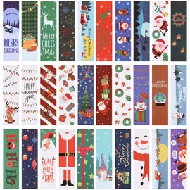 JSRQT Pack of 30 Christmas Paper Bookmark Set, Pages Book Markers, Page Clips Book Marks, Christmas Paper Bookmark Book Accessories for Reading Books (15 x 4 cm, 30 Styles)