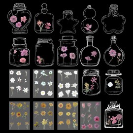 TTQiAnJ Set of 46 Transparent Dried Flowers Bookmarks, 180 Decorative Flower Stickers, DIY Clear Floral Wish Bottle Bookmark for Children Home School Book 5.3 x 3.7 Inches