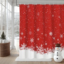 AIBIIN Red Christmas Shower Curtain White Snowflakes Bath Curtains for Bathroom Winter Festival Home Decor Durable Polyester Material with 12 Hooks 180x180cm