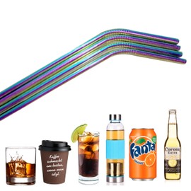 Glamified, Needs 4 x Reusable Colourful Drinking Bent Metal Straw (Rainbow (Bent))