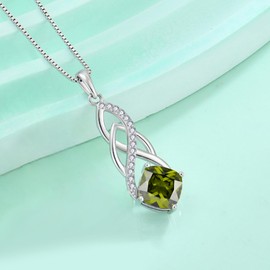Blaniy Infinity Necklace 925 Sterling Silver Princess Cut Pendant Peridot August Birthstone Necklace Jewelry Gifts for Women
