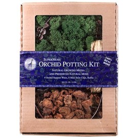 SuperMoss (90442 Orchid Potting Kit, Complete Orchid Care Set with Preserved Moss, Orchid Bark, Floral Clips and Stakes, 120 Cu. in., Reindeer Moss, Green