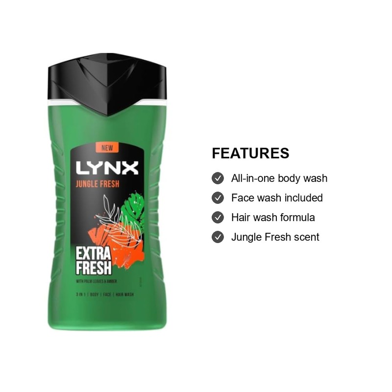 Jungle Fresh 3-in-1 Body, Face & Hair Wash Shower Gel,