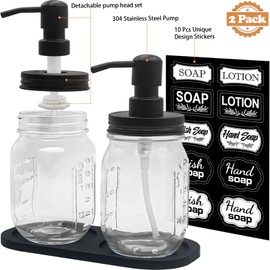 Mason Jar Soap Dispenser Set with 16 Ounce Mason Jar， Non-Slip Coaster, Made from Rust Proof Stainless Steel, Soap Labels (Black-1)