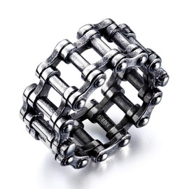 IFUAQZ Men's Stainless Steel Vintage Motorcycle Biker Ring Antique Silver Hip Hop Punk Bicycle Chain Rings Band Size 13