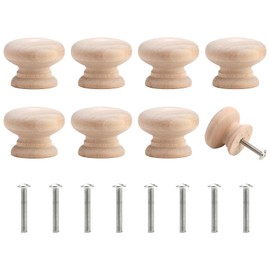 Benaewa 8 Pcs Wooden Door Knobs with Screws, 35mm*25mm Drawer Knob Handles, Natural Unlacquered Pull for Cupboard Cabinet