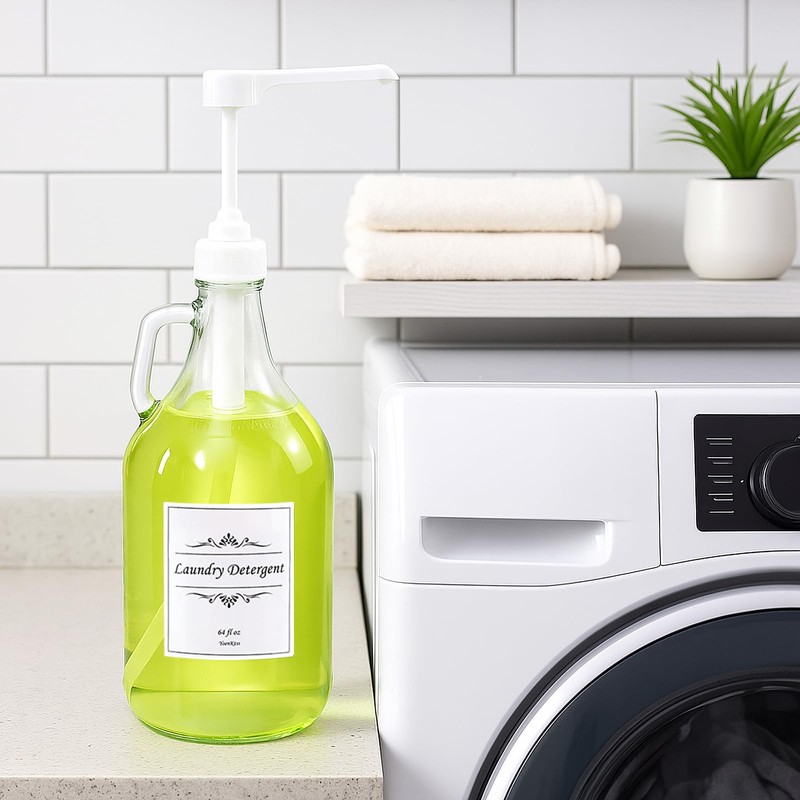 2 Pcs Glass Liquid Laundry Detergent Dispenser with Pump (Upgraded),