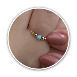Blue Opal Fidget Ring 14k Gold Filled Free Moving Beads Meditation Stress Free Fidget Jewelry One Size (Blue Opal, gold-filled)