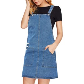 luvamia Women'S Juniors Casual Straps Denim Overall Pinafore Dress With Pockets Blue Overalls For Girls Short Rompers For Women Summer Jean Overalls Woman