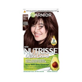 Garnier Nutrisse Brown Hair Dye Permanent, Up To 100 Percent Grey Hair Coverage, With 5 Oils Conditioner - 3.23 Dark Quartz