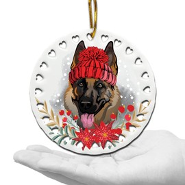 BELLA BUSTA - Dog Christmas Decoration Dog Lovers Gifts Ceramic Heart Christmas Tree Decoration UV Print GOG Face with Christmas Hat (German Shepherd)