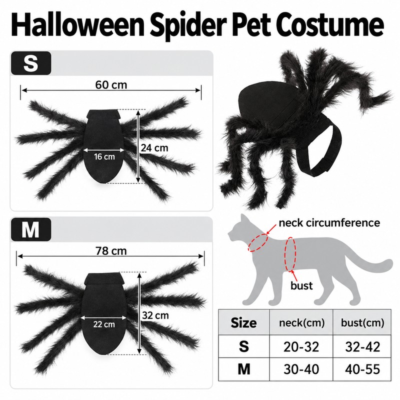 Spider Costume for Cats & Small Dogs – Black Halloween