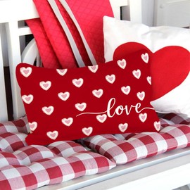GEEORY Valentines Day Pillow Covers 12x20 Inch Set of 2, Red Hearts Love Farmhouse Decorative Throw Pillowcases for Home Sofa Couch Cushion Decoration GW08-12