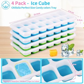 TWCE - Juego de 4 bandejas para cubitos de hielo, de fácil liberación, sin BPA, 14 bandejas para cubitos de hielo con tapa, molde apilable para cubitos de hielo, adecuado para bebidas congeladas,