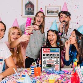 Stuff4 35th Birthday Poster Framed - Born In 1990 Newspaper - Happy 35th Birthday Gifts for Men Women Vintage Retro Back In 1990, 8x10 Inch Thirty-Five Thirty-Fifth Bday Party Decor Decoration