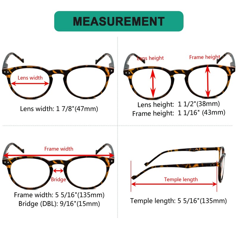 Eyekepper Oval Round Glasses Spring Hinges Tortoise Frame
