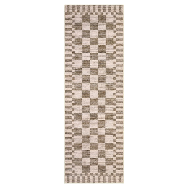 GarveeHome 2×6 Kitchen Runner Rug Non Slip Brown Checkered Rug,Washable