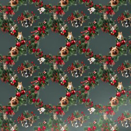 Wreath Cats & Dogs Christmas Wrapping Paper Ornaments Veterinary Staff Dog Cat Festive Animal Lovers Exclusive Graphic Veterinarian Tech Nurse Assistant Gift Wrap Present Gift Clinic Rescue Pet Lover (30" x 72")