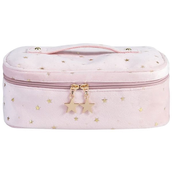 IYOU Vintage Velvet Cosmetic Bag Pink PVC Makeup Bag Fashion Portable Travel Makeup Bags Storage Organiser Toiletry Bag for Women and Girls (Pack of 2)