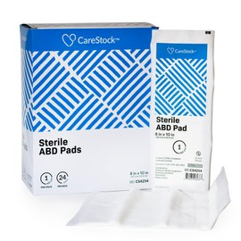CareStock Abdominal Pad - Highly Absorbent Nonwoven Cellulose ABD Pads, Wound Care First Aid - Individually Packed, Sterile - 8 in. x 10 in., 24 Count, 1 Pack†