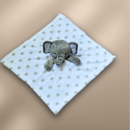KIDDI-MEDIA Babydecke inklusive Trösterchen mit Name und Geburtsdatum Bestickt/kuschelig weich / 1A Qualität (Grau Elefant Sterne)