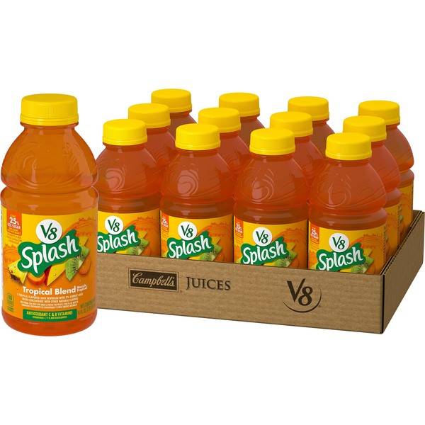 V8 Splash Tropical Fruit Blend Flavored Juice Beverage, 16 FL OZ Bottle (Pack of 12)
