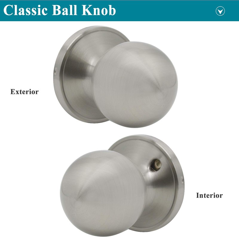 Probrico Round Passage Door Knobs Interior Hall/Closet Door Handles Brushed