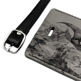 Tyrannosaurus Rex in Chinese Ink Paint Rectangle Leather Luggage Card ID Tag