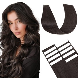 Benehair Invisible Tape in Hair Extensions Human Hair 10 Pieces Remy Straight #1B Natural Black Real Hair Extension Tapes 10 Inches (10 g)